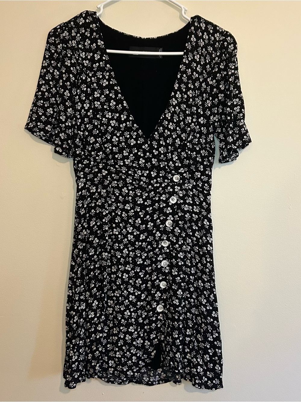 MINKPINK Black Mini Dress with White Floral Print